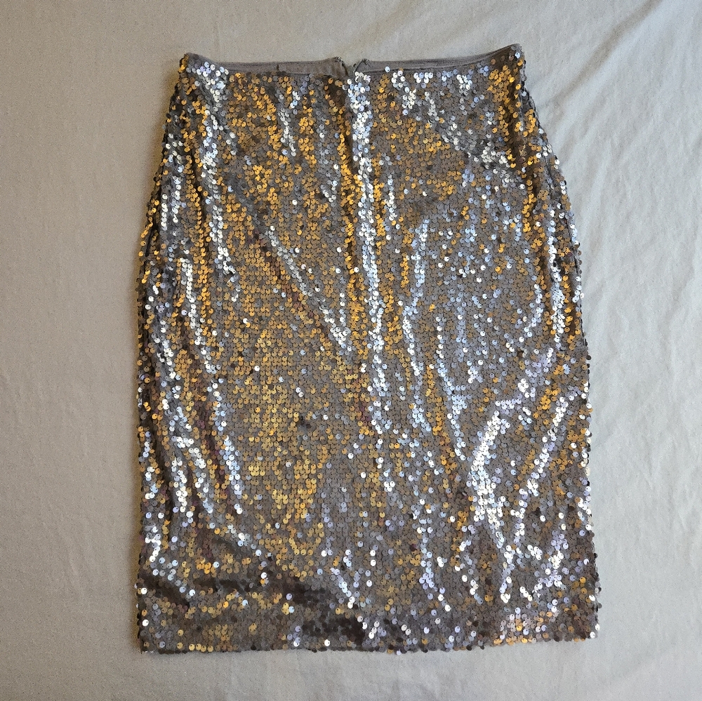 Express Sequined Pencil Skirt Silver Pewter Holiday Party